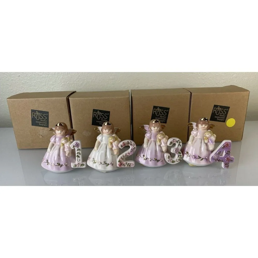 Lot of 4, Russ Berrie Just for You Birthday Angel Cake Topper Gift Age 1 2 3 & 4